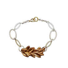 Load image into Gallery viewer, Bronze  Leaf and Silver Aluminum Chain Link Bracelet, Oval links, Size Adjustable