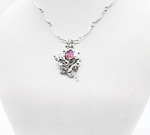 FEATURED: Abstract Sterling Silver and Natural Sapphire Pendant Necklace with Scallop Chain
