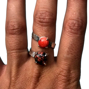 Coral and Ocean Jasper Sterling Wrap Ring, Adjustable, Earth's Treasures Collection