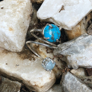 Kingman Turquoise and Larimar Sterling Wrap Ring, Adjustable, Earth's Treasures Collection