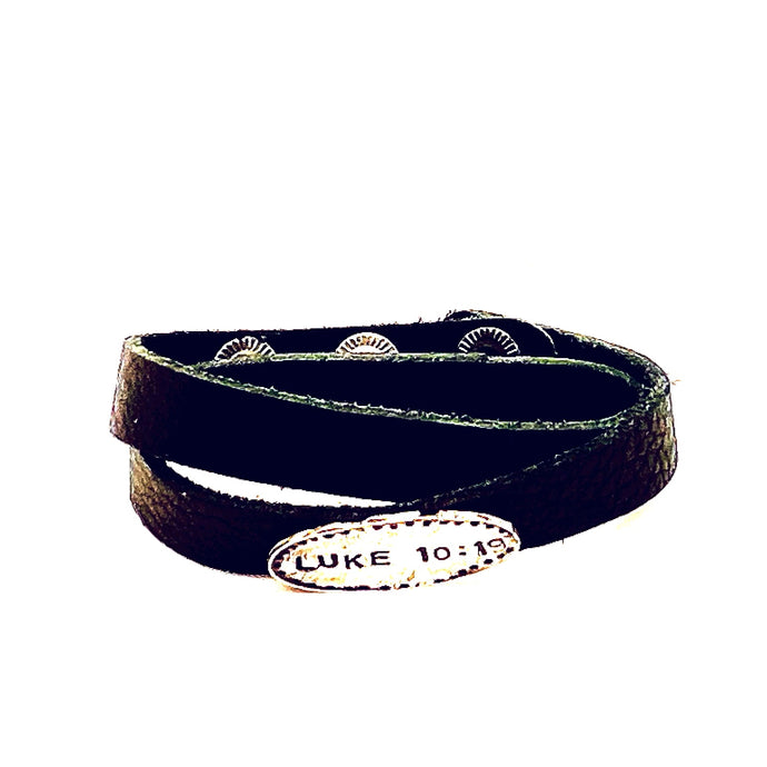 Luke 10:19 Black Leather Wrap Bracelet