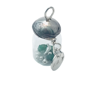 May Birthstone Pendant - Birthstones in a Bottle - Vial Necklace - Emerald, Glass and Sterling Silver Handmade