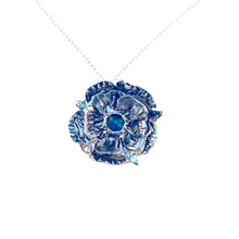 Load image into Gallery viewer, Small Flower Necklace, Harmony Botanical Series, Sterling Silver, 8 mm center Inter Changeable Stone H001