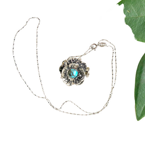 Small Flower Necklace, Harmony Botanical Series, Sterling Silver, 8 mm center Inter Changeable Stone H001