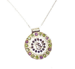 All that Glitters, 950 Silver, Amethyst and Peridot Pendant On Sterling Chain