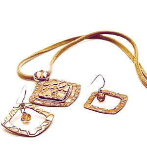 Open Textured Bronze Free Form Earrings with Golden Topaz Swarovski Dangle