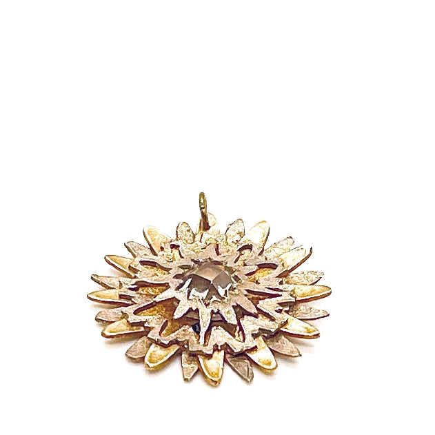 Bronze Multi Layered Flower Pendant with Clear Cushion Cut CZ Center