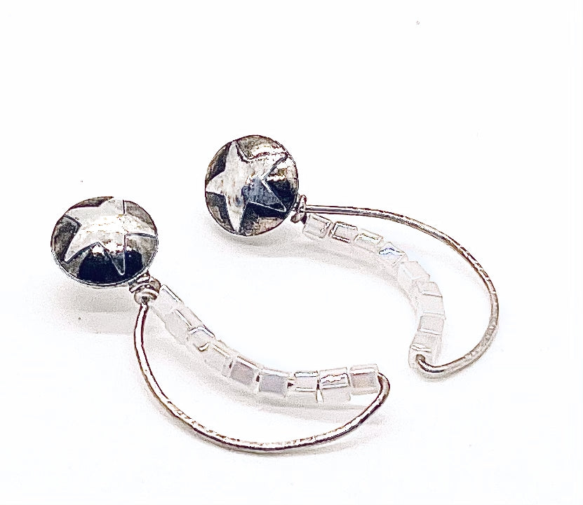 Crescent Moon and Star Dangle Stud Earrings