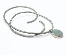 Load image into Gallery viewer, Sterling Silver Round Pendant with Green Agate Druse on Silver Leather Cord
