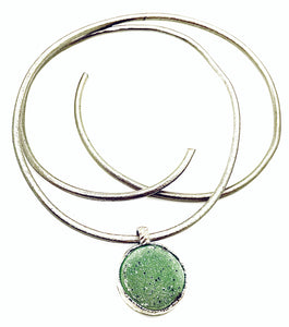 Sterling Silver Round Pendant with Green Agate Druse on Silver Leather Cord