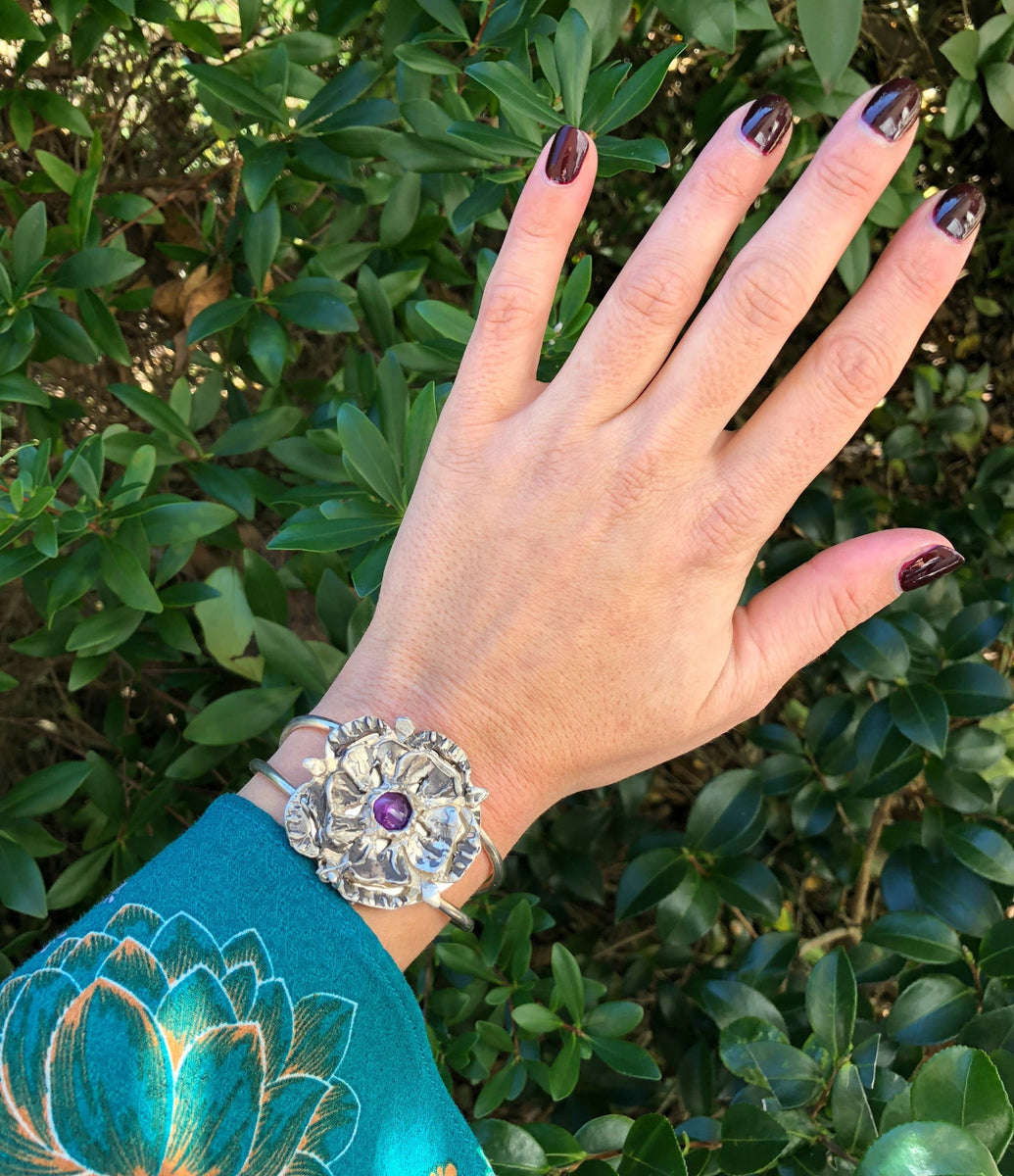 Sterling Silver Flower Cuff Bracelet, Harmony Botanical