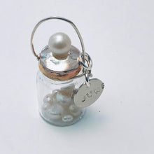 Load image into Gallery viewer, June Birthstone Pendant - Birthstones in a Bottle - Vial Necklace -Freshwater Pearl, Glass, Brass and Sterling Silver Handmade