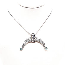 Load image into Gallery viewer, Sterling Silver Crescent Horn and Aquamarine Pendant Necklace