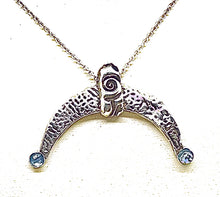 Load image into Gallery viewer, Sterling Silver Crescent Horn and Aquamarine Pendant Necklace