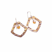 Load image into Gallery viewer, Open Textured Bronze Free Form Earrings with Golden Topaz Swarovski Dangle