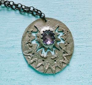 Reflection of the Cosmos Bronze Pendant Necklace with Amethyst Cubic Zirconia