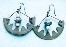 Load image into Gallery viewer, Celestial Inspired Bronze Embellished Crescent Dangle Earrings