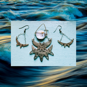 Abalone and bronze celestial inspired pendant necklace