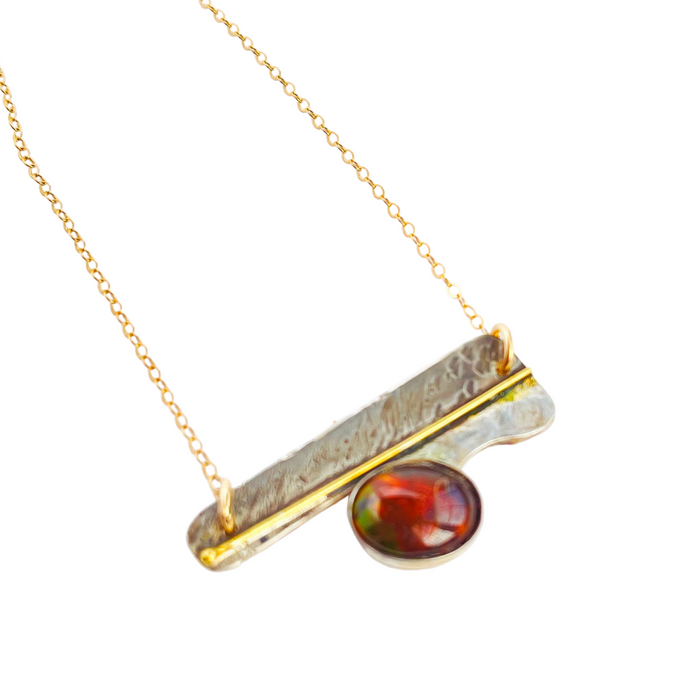 Sterling Silver and 22K Gold Bar Style Necklace with Ammolite