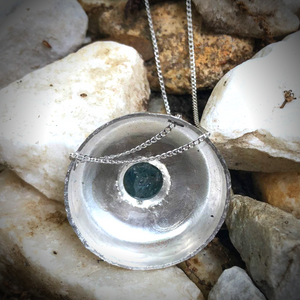 Raw Aquamarine Crystal, Sterling Silver Medallion Pendant Necklace, , Sterling Chain, Earth's Treasures Collection