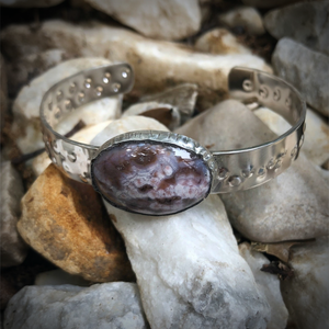 Balica Moss Agate (Red) and Sterling Silver Hammer Textured Cuff Bracelet, Earth's Treasures Collection