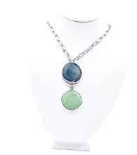 Load image into Gallery viewer, Double Pendant with Sterling Silver and Green Agate Druse, Stainless Steel Chain