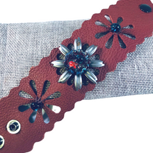 Load image into Gallery viewer, Leather Floral Motif Bracelet with Glass and Stainless Accents, Adjustable,Gypsy Cowgirl Collection,