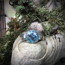 Load image into Gallery viewer, Round Chrysocolla Stone on Stamped Textured Sterling Silver Cuff Bracelet, Earth&#39;s Treasures Collection