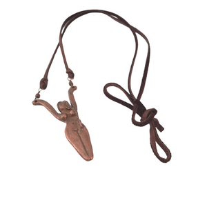 Gypsy Cowgirl Collection, Handmade Necklace, Copper Goddess Pendant on Brown USA Leather