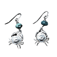 Load image into Gallery viewer, Handmade Crab Earrings, Turquoise, Sterling Silver, OOAK, Harmony Sea Life Series