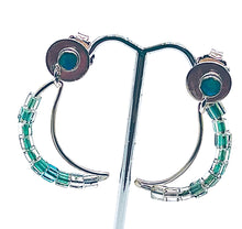 Load image into Gallery viewer, Crescent Moon Dangle Earrings, Opal Post with Sterling Wire and Cube Beads