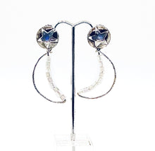 Load image into Gallery viewer, Crescent Moon Dangle Earrings, Star Post with Sterling Wire and Cube Beads