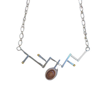 Load image into Gallery viewer, Bar Necklace, Eye Agate  Cabochon,  Sterling Silver , 22k yellow gold