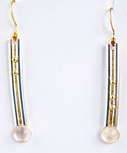 Double Bar Sterling Earrings with 22k Gold Accents and Moonstones