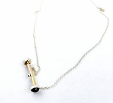 Load image into Gallery viewer, Bar Necklace, 14k GF Bar with Sterling End Caps Set with Garnets