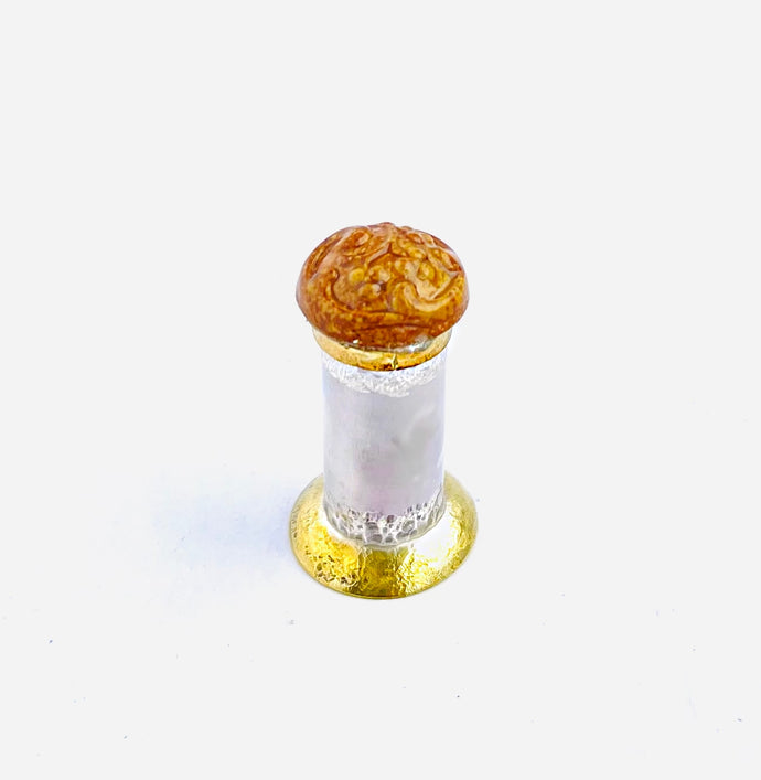 Sterling Silver and Brass Miniature Bottle with Ceramic Cap