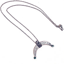 Load image into Gallery viewer, Sterling Silver Crescent Horn and Aquamarine Pendant Necklace