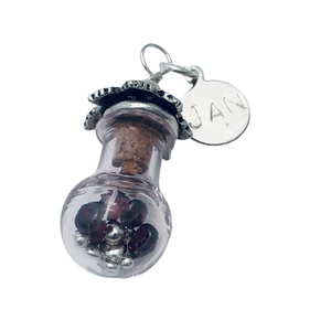 January Birthstone Pendant - Birthstones in a Bottle - Vial Necklace - Garnet, Glass and Sterling Silver Handmade