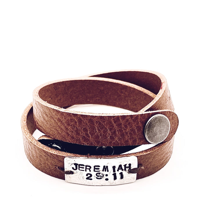 Jeremiah 29:11 on Brown Leather Wrap Bracelet