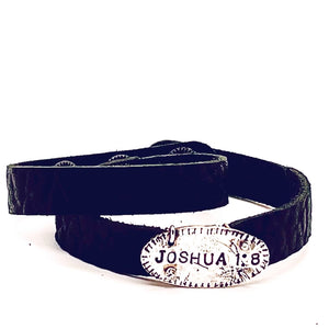 Joshua 1:8 Sterling Silver Bible Verse on Black Leather Wrap Bracelet