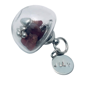 July Birthstone Pendant - Birthstones in a Bottle - Vial Necklace -Ruby, Glass and Sterling Silver Handmade