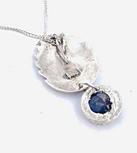 Sterling Silver Scallop Fan Pendant Necklace with Labradorite Dangle