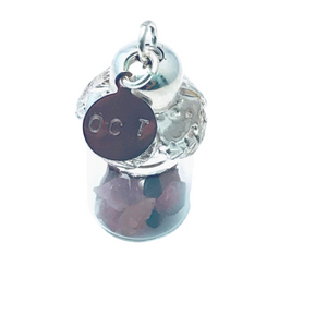 October Birthstone Pendant - Birthstones in a Bottle - Vial Necklace - Tourmaline, Glass and Sterling Silver Handmade