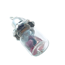 Load image into Gallery viewer, October Birthstone Pendant - Birthstones in a Bottle - Vial Necklace - Tourmaline, Glass and Sterling Silver Handmade