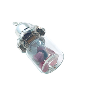 October Birthstone Pendant - Birthstones in a Bottle - Vial Necklace - Tourmaline, Glass and Sterling Silver Handmade