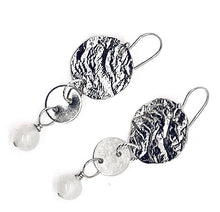 Load image into Gallery viewer, Sterling Silver Reticulated Textured Moon Earrings with Moonstones-Made to Order