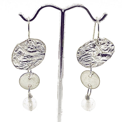 Sterling Silver Reticulated Textured Moon Earrings with Moonstones-Made to Order