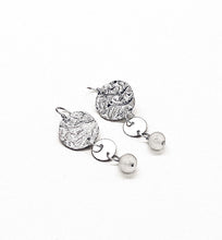 Load image into Gallery viewer, Sterling Silver Reticulated Textured Moon Earrings with Moonstones-Made to Order