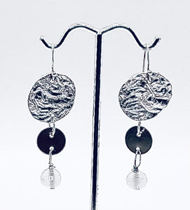 Sterling Silver Reticulated Textured Moon Earrings with Moonstones-Made to Order