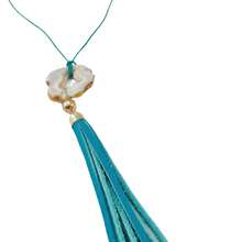 Load image into Gallery viewer, Handmade Necklace, Gypsy Cowgirl Collection,, White Agate Druse, Silver and Turquoise Leather Tassel